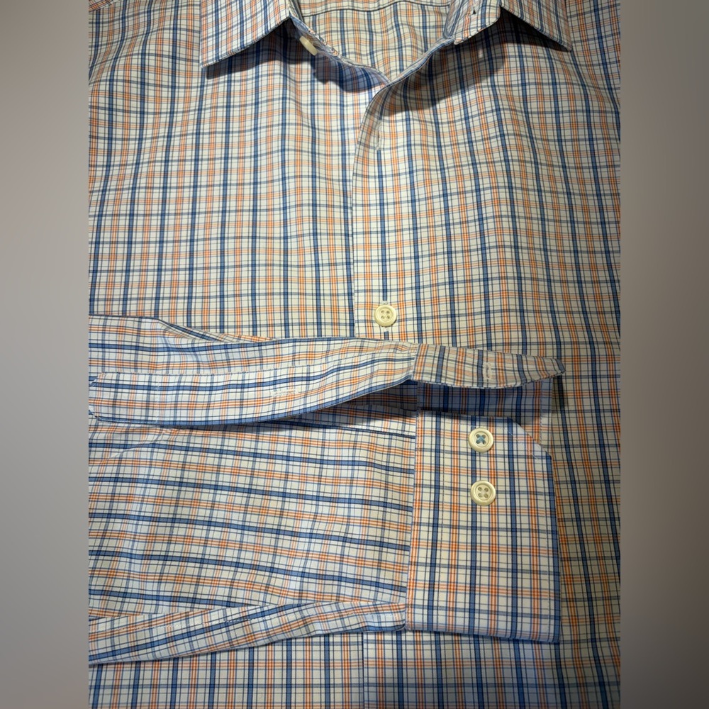 Banana Republic Men's Blue/Orange/White Plaid Shirt Size L